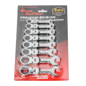 Seshin Buffalo — Ratcheting Combination Wrench Flexible Stubby Set