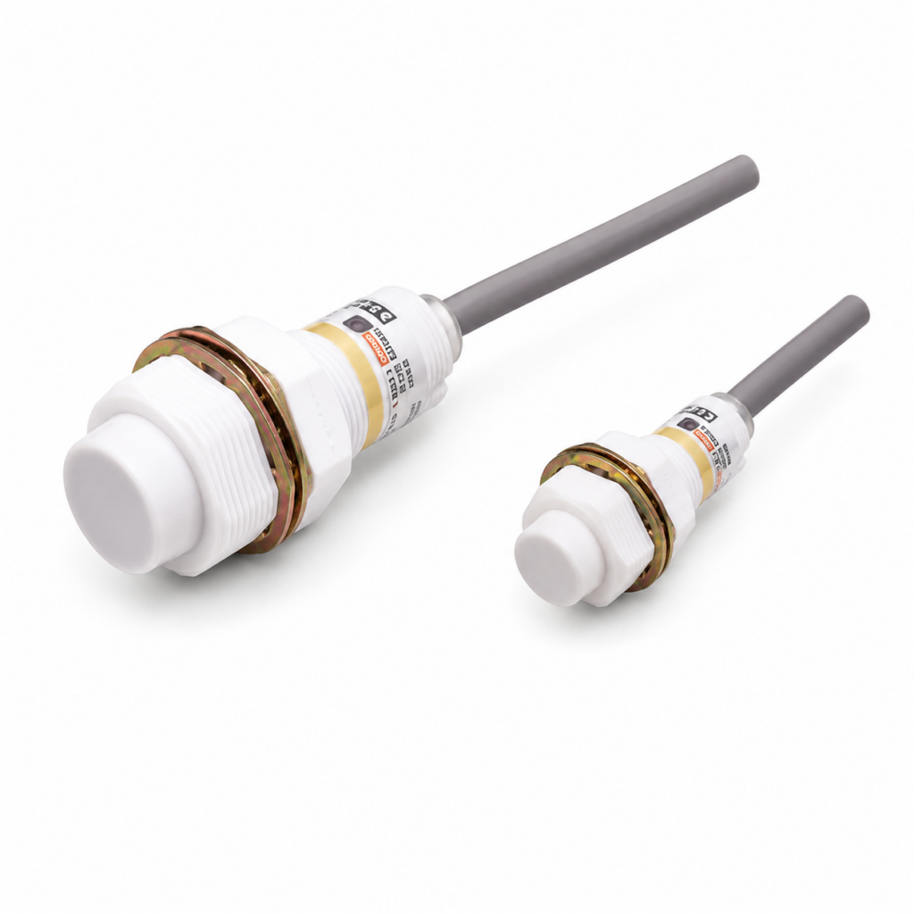 [OMRON] — E2FQ Chemical-resistant Fluororesin Proximity Sensor (M12/M18/M30, NO, Pre-wired 2m)