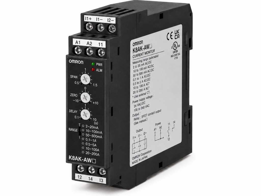 [OMRON] — K8AK-AW Single-phase Overcurrent/Undercurrent Relay (Simultaneous, 2mA~200A AC/DC)