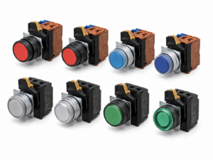 [OMRON] — A22NL Lighted Pushbutton Switch Set (22mm, Flat/Proj/Guard/Mush, Plastic+Metal, LED, Screw+Push-In)