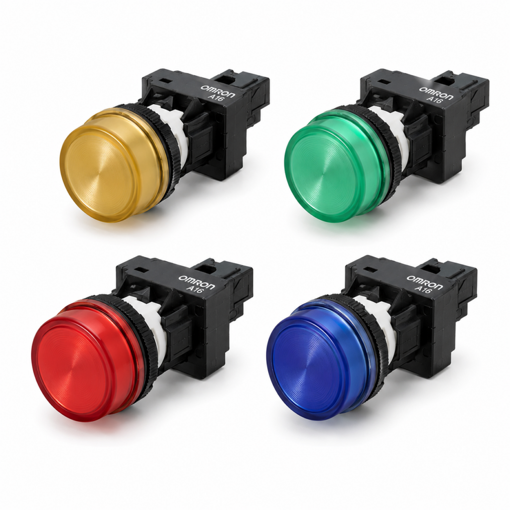 [OMRON] — M22N Indicator Set (22mm, Flat/Projected/Semi-spherical/Flat-etched, LED, Screw+Push-In)
