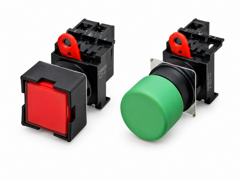 [OMRON] — A22 Non-lighted Pushbutton Switch Set (22mm, Round+Square, Momentary+Alternate)