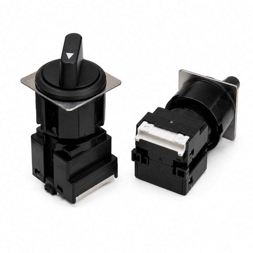 [OMRON] — A3US Plateau Head Knob-type Selector Switch (IP40+IP65, Black+Metallic, 2/3-notch)