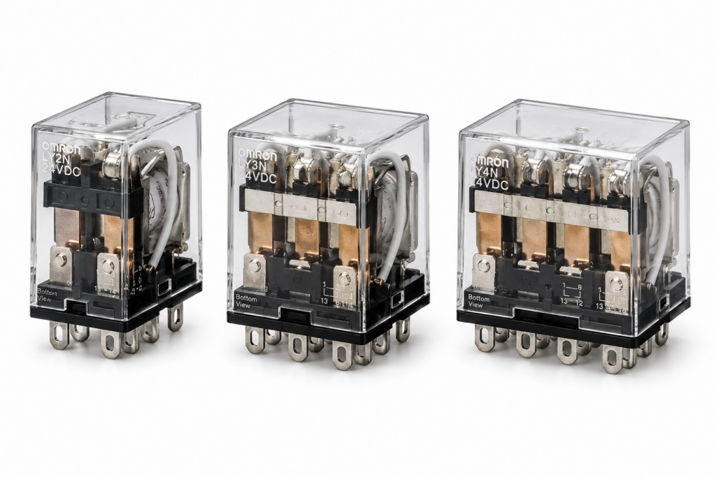 [OMRON] — LY Bi-power Relay Sockets and Accessories (Front/Back, Clips, Mounting Plates, DIN Track)