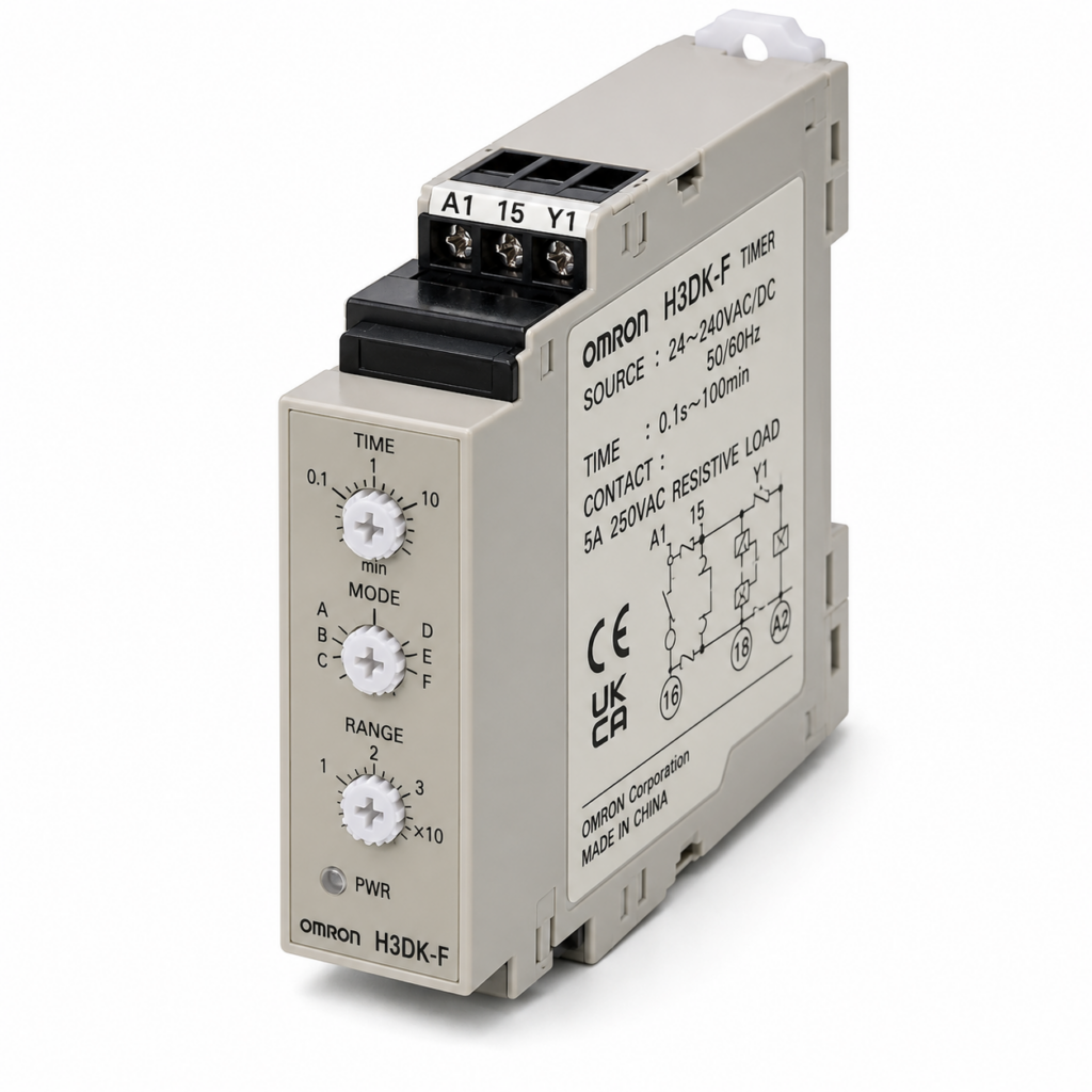 [OMRON] — H3DK-F Twin Timer (22.5mm DIN Track, Flicker OFF/ON Start, SPDT, 12VDC or 24~240VAC/DC)