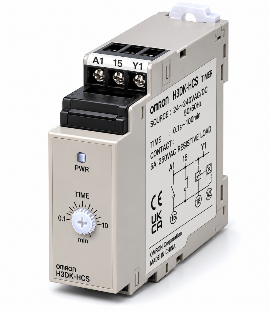 [OMRON] — H3DK-H Power OFF-delay Timer (22.5mm DIN Track, S/L Series, SPDT, 24~48VAC/DC or 100~240VAC)