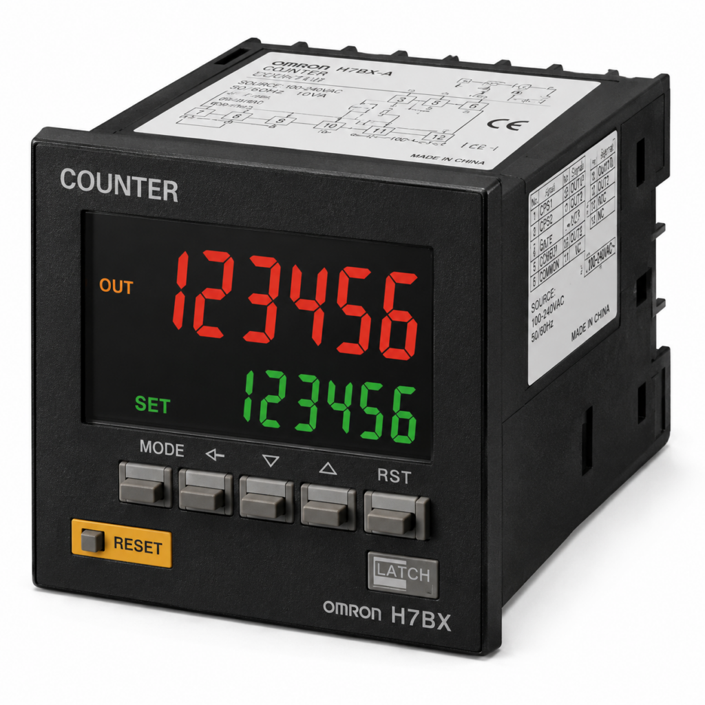 [OMRON] — H7BX Multifunction Counter (DIN 72x72mm, 1/2-stage, Contact+NPN Transistor, 12VDC External)