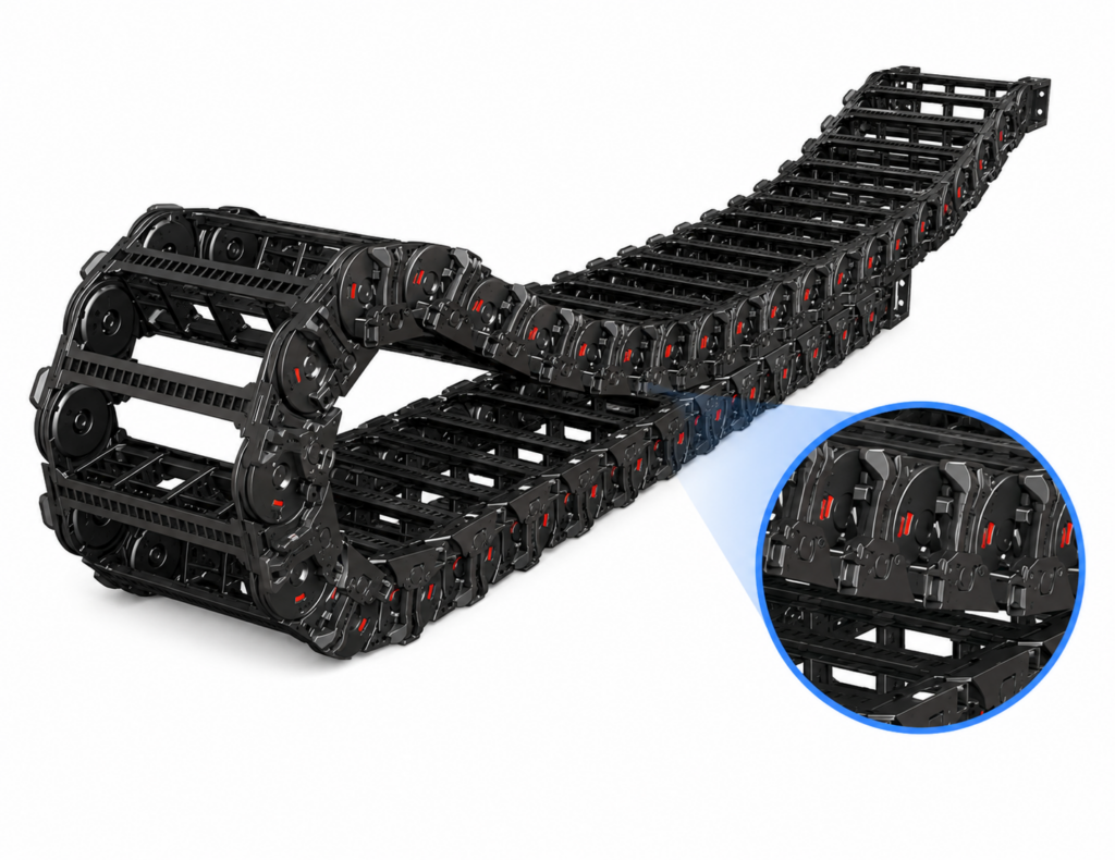 [CP SYSTEM] — Shift Chain ST044RS Roller Skid Type Cable Carrier (Pitch 44, Inside Width 35-200mm, BR R70-R150)